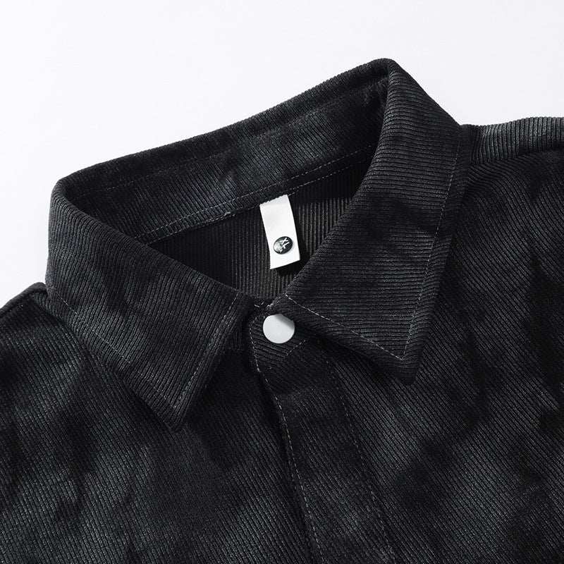 Herren oversized Canvas-Hemdjacke mit Acid‑Wash‑Optik, Druckknopfverschluss und aufgesetzten Fronttaschen EB