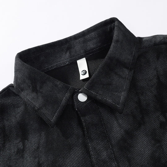 Herren oversized Canvas-Hemdjacke mit Acid‑Wash‑Optik, Druckknopfverschluss und aufgesetzten Fronttaschen EB