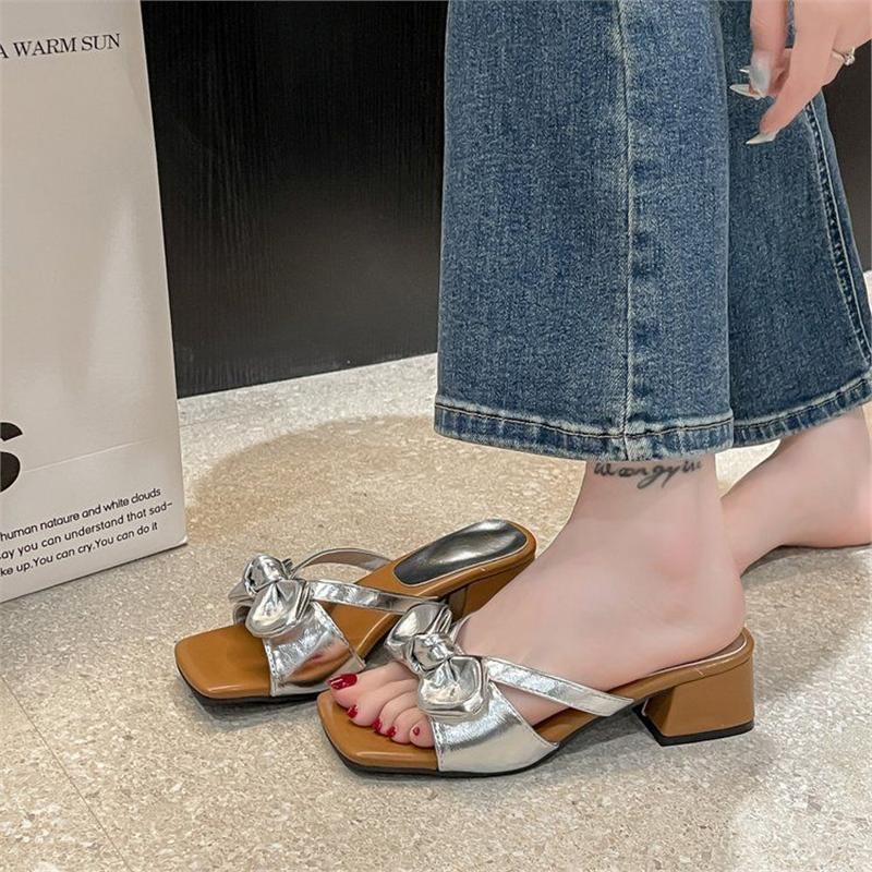 Damen elegante Mules mit zierlichen Schleifen EB
