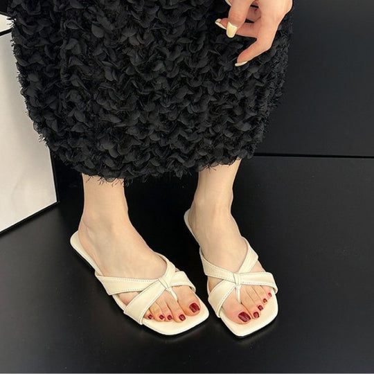 Damen bequeme Zehentrenner-Sandaletten mit modernem Knoten-Design EB