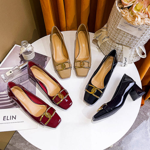 Damen elegante Blockabsatzschuhe mit modischem Schnallenakzent EB