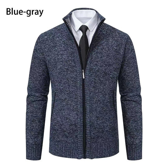 Herren modische Strickjacke mit hohem Kragen und durchgehendem Reißverschluss EB
