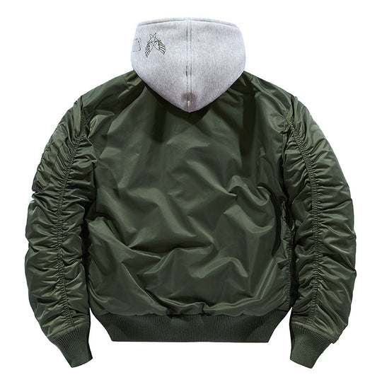 Herren nan fliegerinspirierte Bomberjacke mit integriertem Kapuzeneinsatz, Ärmeltasche und wattierter Innenlage EB