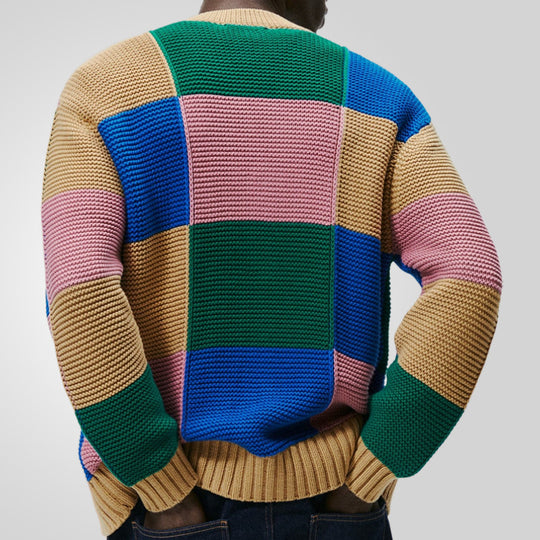 Herren Strickjacke mit buntem Blockmuster und bequemen Knöpfen EB