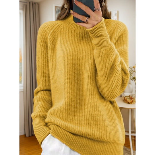 Damen nan kuscheliger Strickpullover mit Stehkragen und Rippstruktur EB
