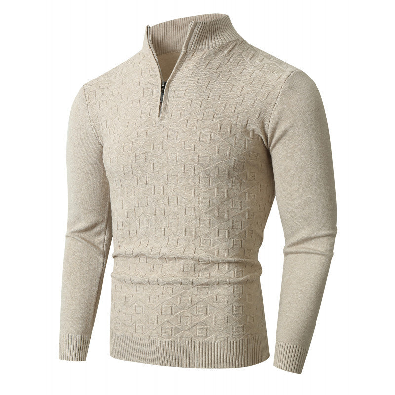 Herren Strickpullover mit modernem Zopfmuster und Halbreißverschluss EB