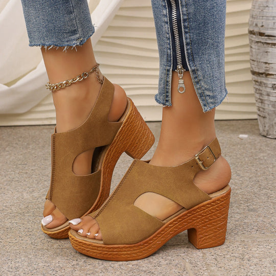 Damen Plateau-Sandalen mit offener Zehenpartie und verstellbarem Riemen EB