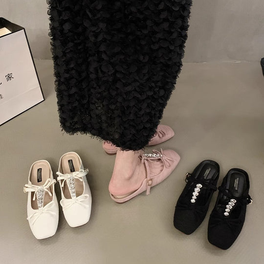 Damen elegante Ballerinas mit modischem Schleifenakzent und funkelnden Verzierungen EB