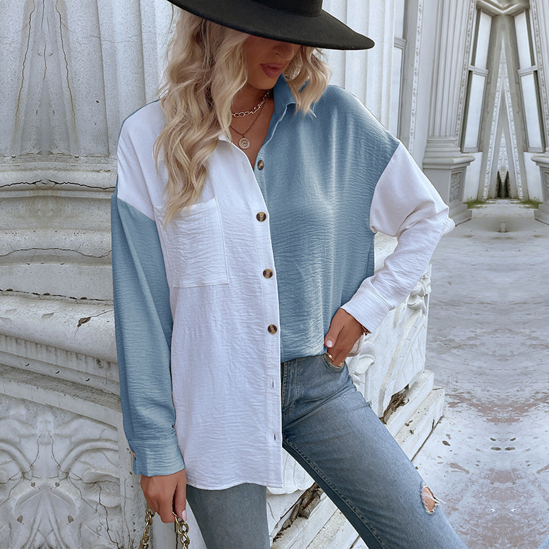 Damen Lässiges Hemdblusenshirt mit trendy Farbblockdesign EB