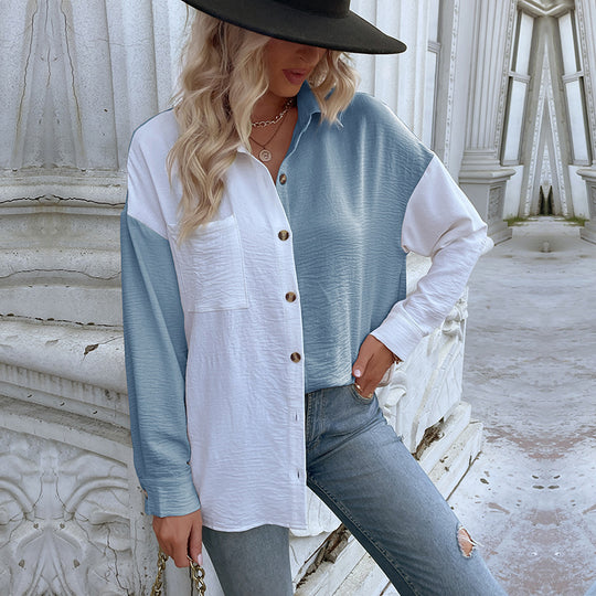 Damen Lässiges Hemdblusenshirt mit trendy Farbblockdesign EB