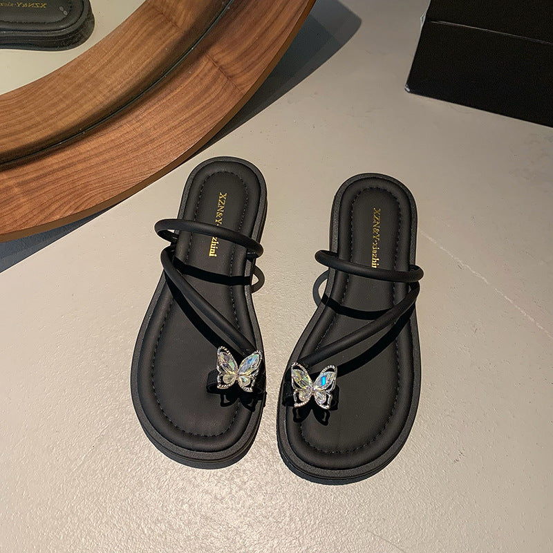 Damen elegante Flip-Flops mit funkelnden Schmetterlingsapplikationen EB