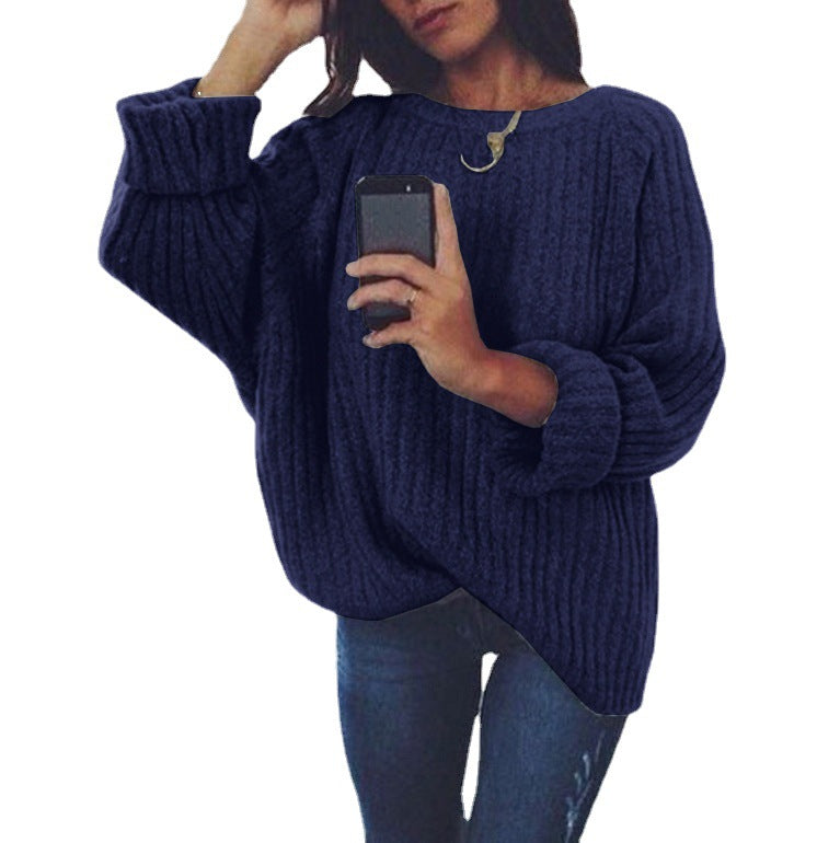 Damen Grobstrickpullover mit lässiger Passform und breiten Ärmeln EB