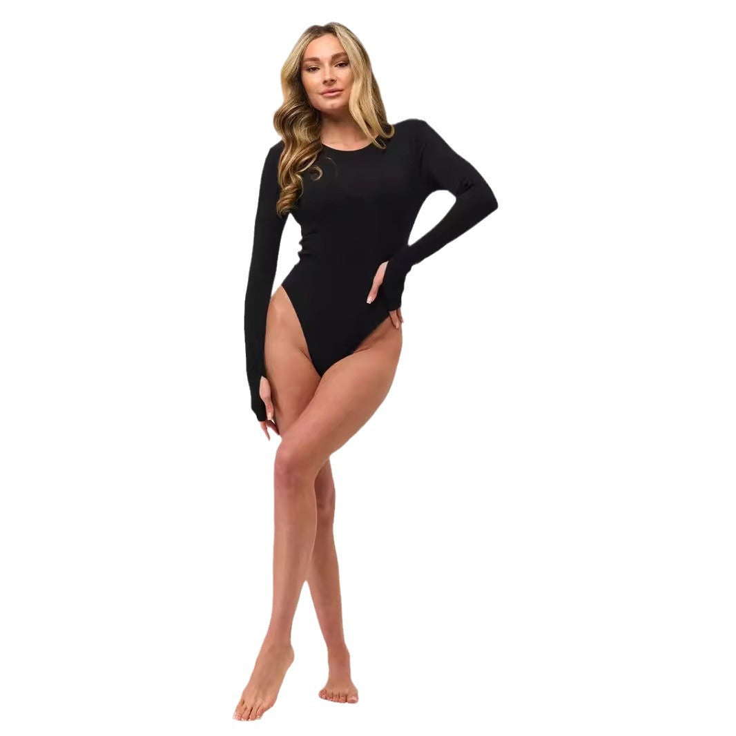 Damen Langarm-Bodysuit mit elegantem Rippdesign und figurbetontem Schnitt EB
