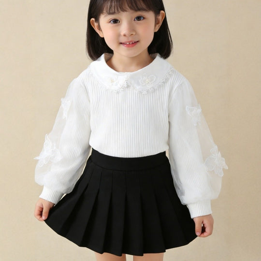 Damen Bluse mit eleganten Puffärmeln und Rüschenkragen EB