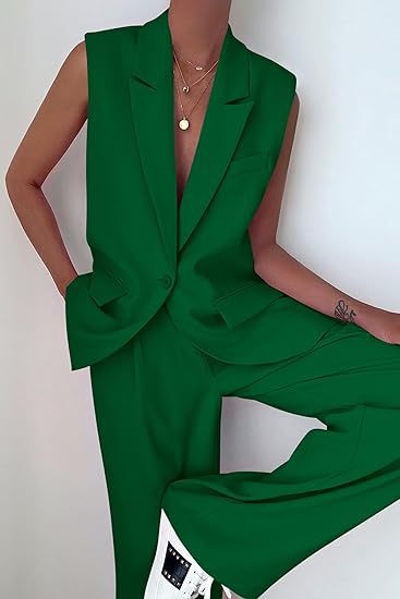 Damen ärmelloses Blazer-Set mit weit geschnittenen Hosen EB