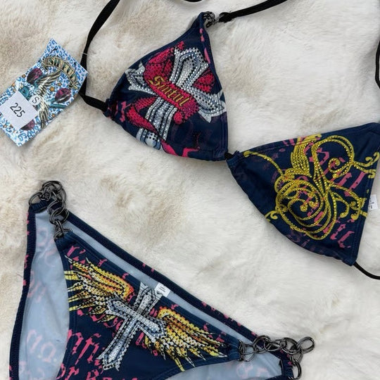 Damen Triangel-Bikini mit auffälligem Grafikumrandung EB