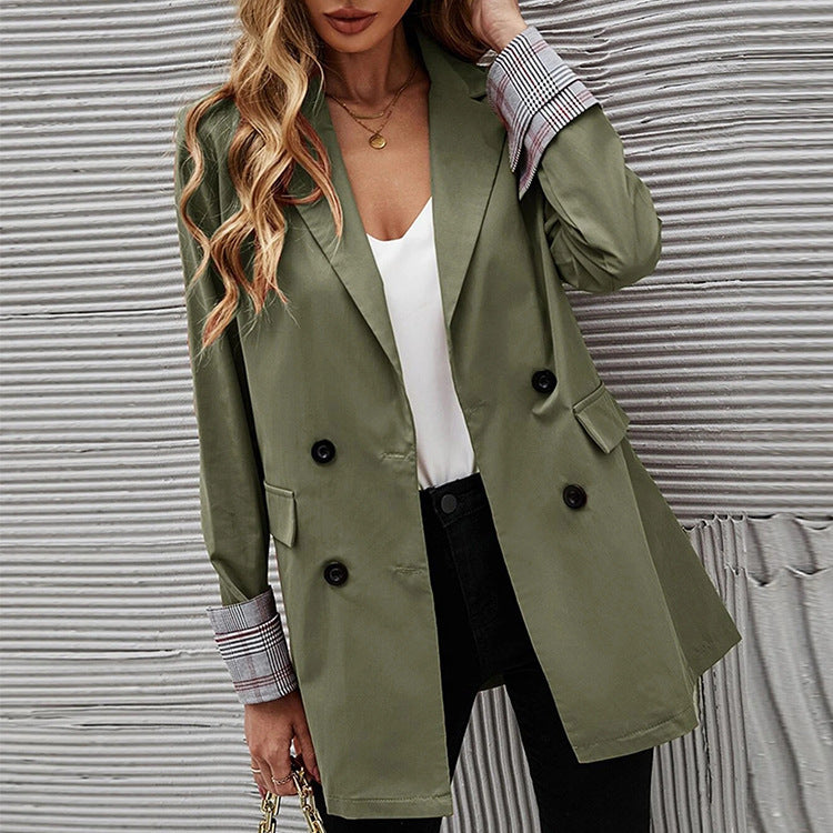 Damen Eleganter Doppelreiher Blazer mit kariertem Detail EB