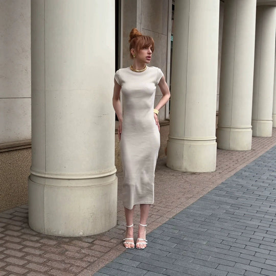 Damen Figurbetontes Langarmkleid mit elegantem Ziernähte EB