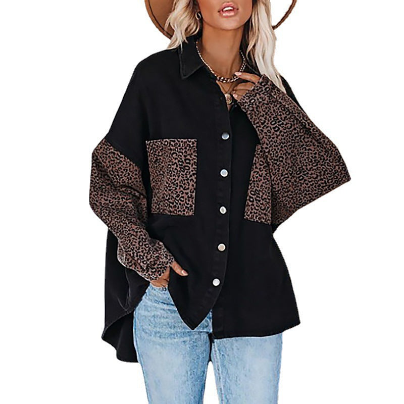 Damen Overshirt mit Leopardenmuster und modischen Buttons EB