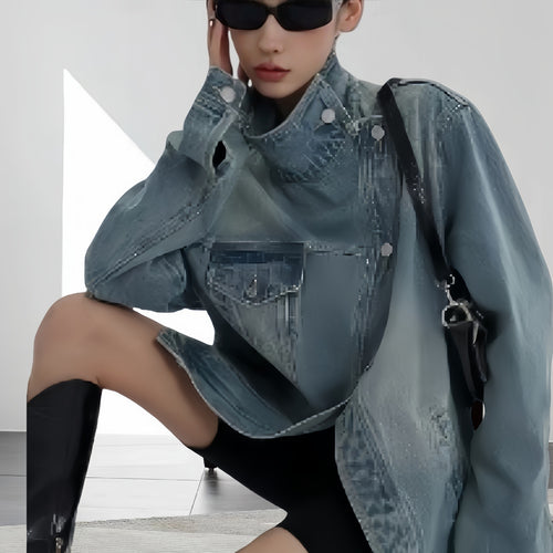 Damen modische Jeansjacke mit asymmetrischem Schnitt EB