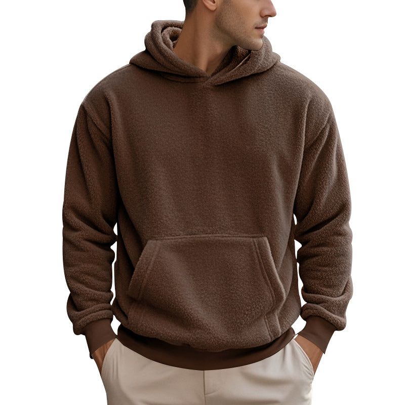 Herren Hoodie aus kuscheligem Teddy-Fleece mit Kängurutasche und breiten Bündchen EB