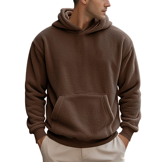 Herren Hoodie aus kuscheligem Teddy-Fleece mit Kängurutasche und breiten Bündchen EB