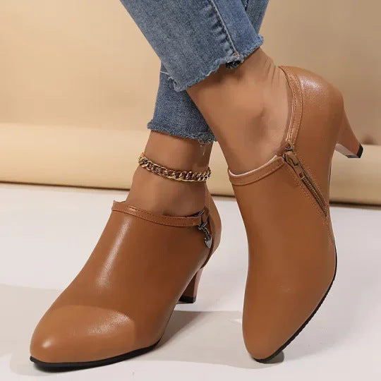 Damen elegante Stiefeletten mit Reißverschluss und schickem Absatz EB