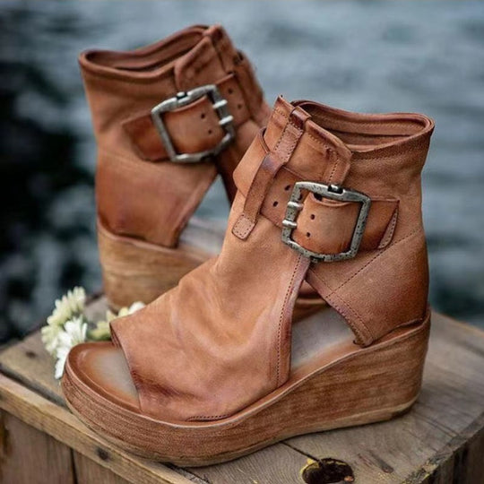 Damen Wedge-Stiefeletten mit modischem Schnallen-Design EB