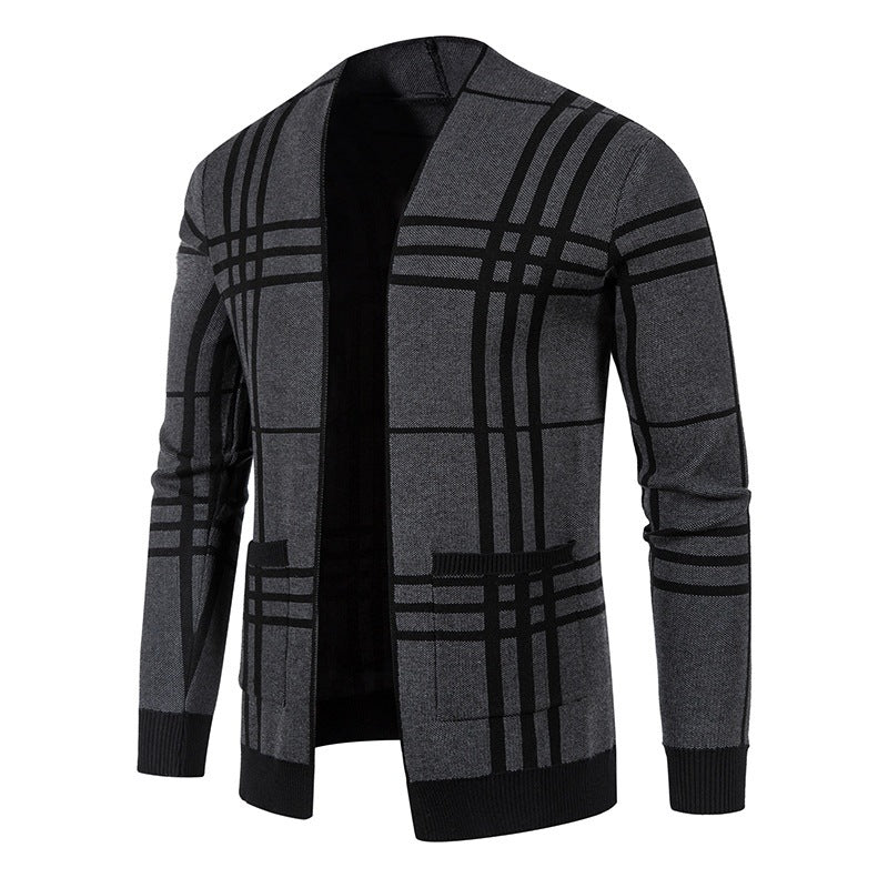 Herren Strickjacke mit modernem Karomuster und praktischem Reißverschluss EB