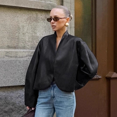 Damen modische Cropped Jacke mit voluminösen Ärmeln EB