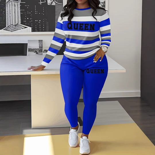 Damen Sportliches Zweiteiler-Set mit gestreiftem Oberteil und leggings EB