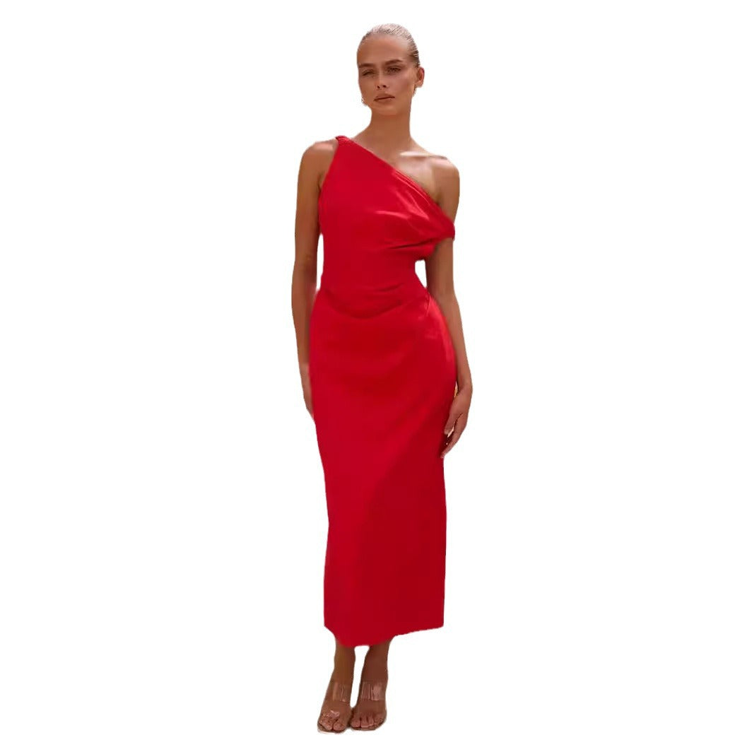 Damen Elegantes Langarmkleid mit asymmetrischem Design und raffinierten Drapierungen EB
