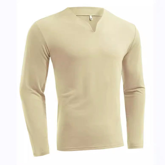 Herren nan Langarmshirt mit V-Ausschnitt Slim Fit Baumwollmix und elastischem Komfortbund EB