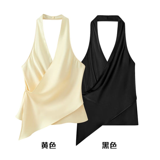 Damen Wickeloberteil aus fließendem Satin mit elegantem Rückenausschnitt EB