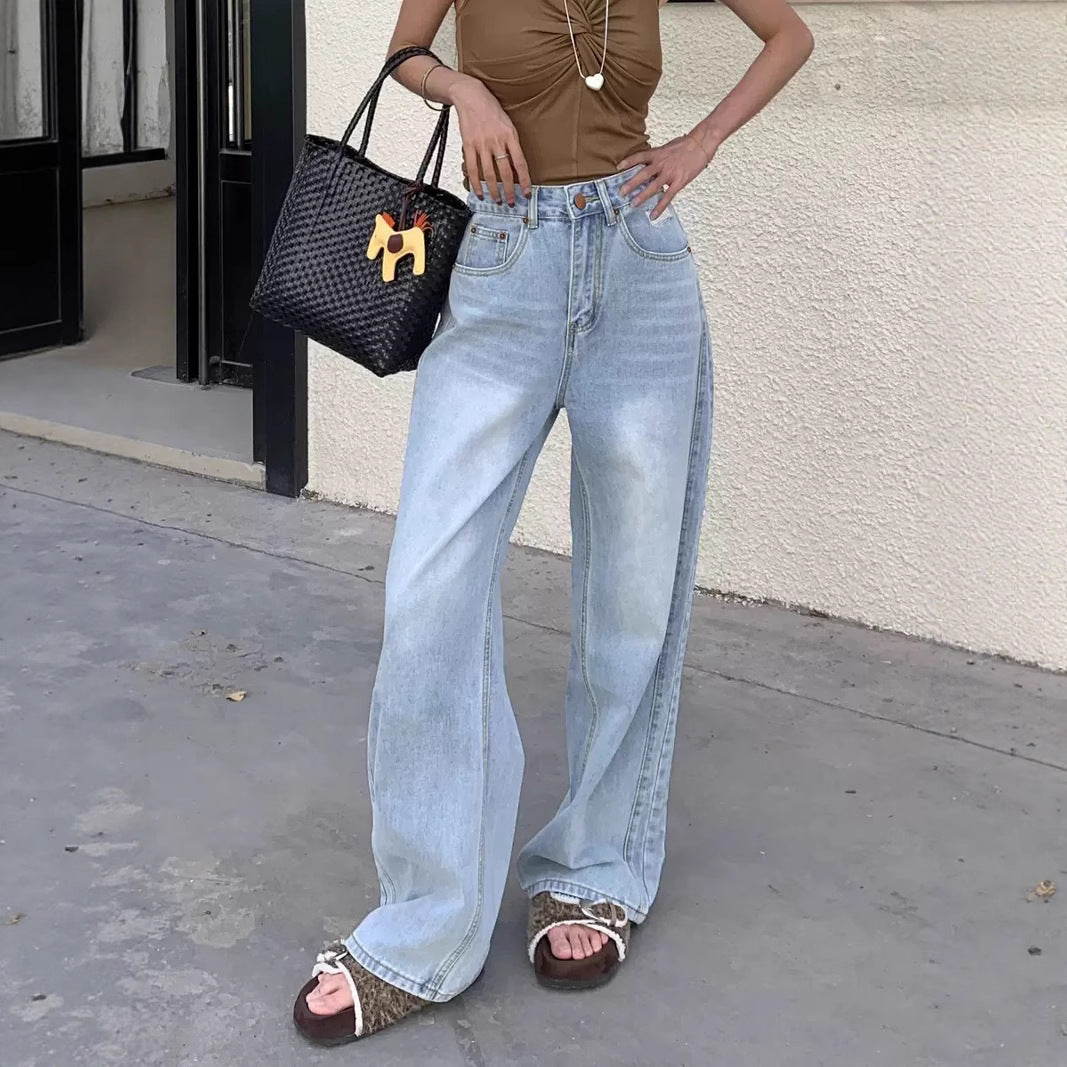 Damen Weite High-Waist Denim-Hose mit modischem Schnitt und lässigen Details EB
