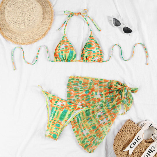 Damen Triangel-Bikini mit hochwertigem Bindeband und modischer Wickelrock-Optik EB