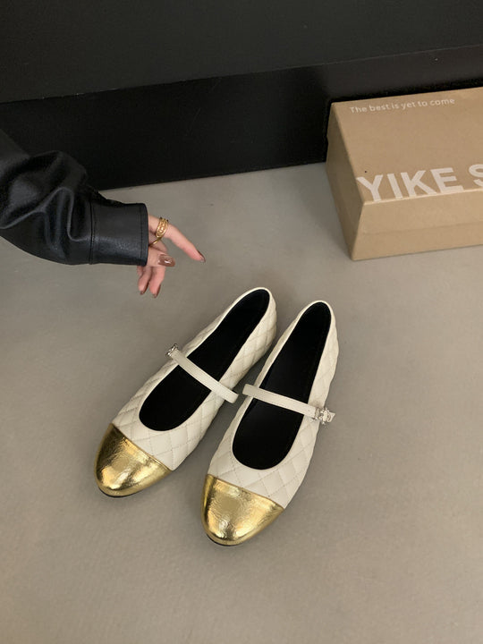 Damen Ballerinas mit elegantem Riemen und glänzendem Metallakzent EB