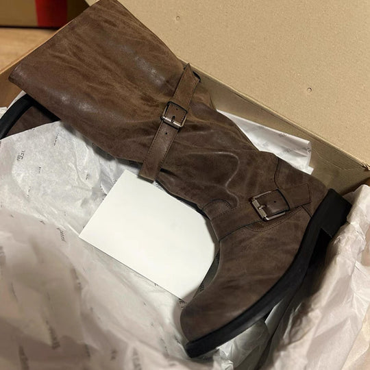 Damen Overknee-Stiefel mit glamourösem Schnallenverschluss EB