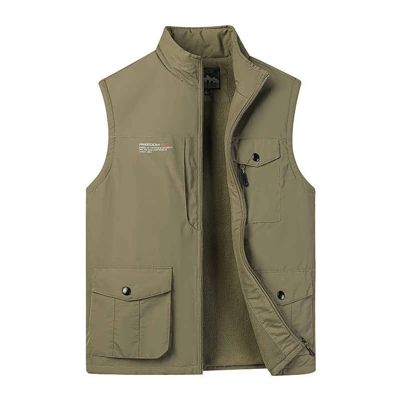Herren Leichte Fleece-gefütterte Outdoor-Weste mit Mehrfachtaschen und Stehkragen EB