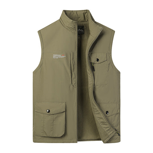 Herren Leichte Fleece-gefütterte Outdoor-Weste mit Mehrfachtaschen und Stehkragen EB