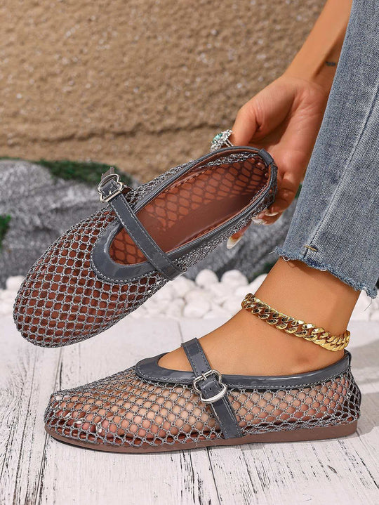 Damen elegante Freizeitschuhe mit Netzdesign und verstellbarem Riemen EB