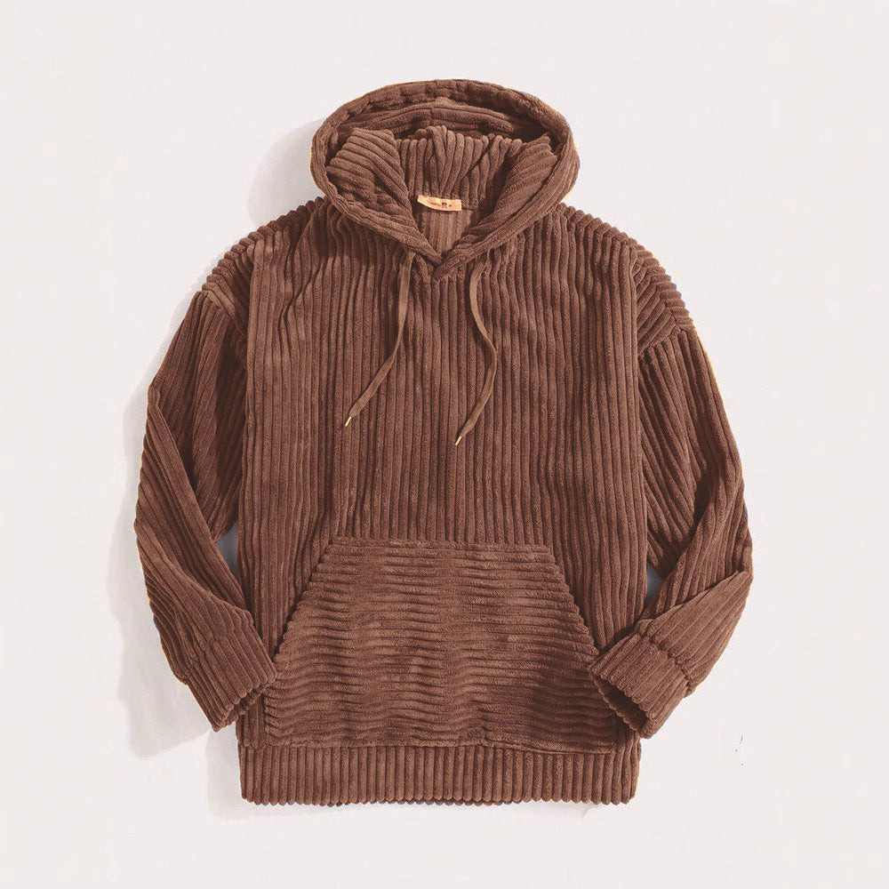 Unisex nan gerippter Samt-Hoodie mit Kapuze und Kängurutasche EB