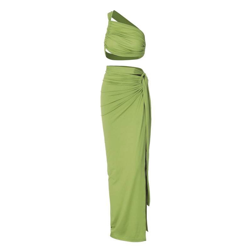 Damen Elegantes Wickelkleid mit einseitigem Schulterdesign EB