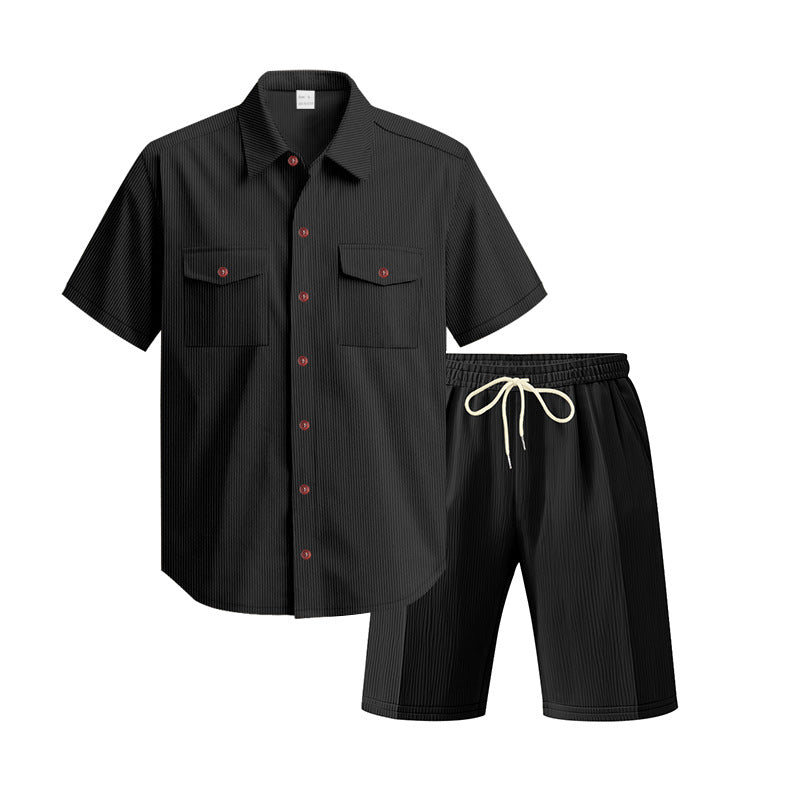 Herren Kurzarm-Hemd und Shorts Set mit praktischen Taschen und bequemer Passform EB