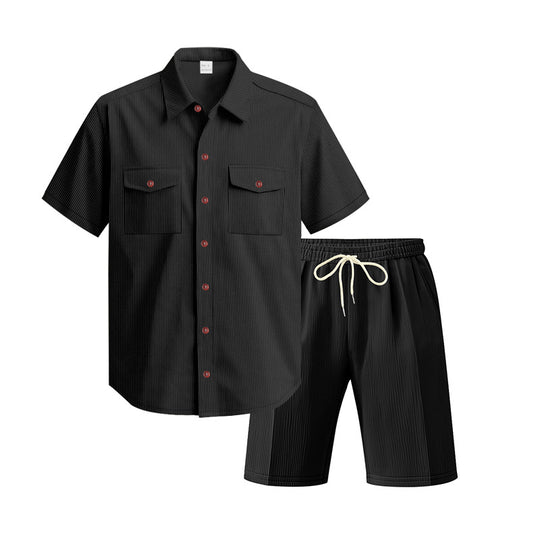 Herren Kurzarm-Hemd und Shorts Set mit praktischen Taschen und bequemer Passform EB
