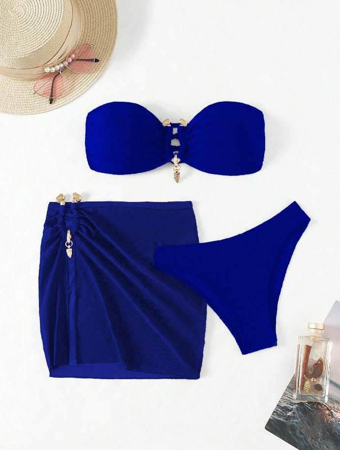 Damen Bandeau-Bikini-Set mit eleganter Rock-Overlay EB