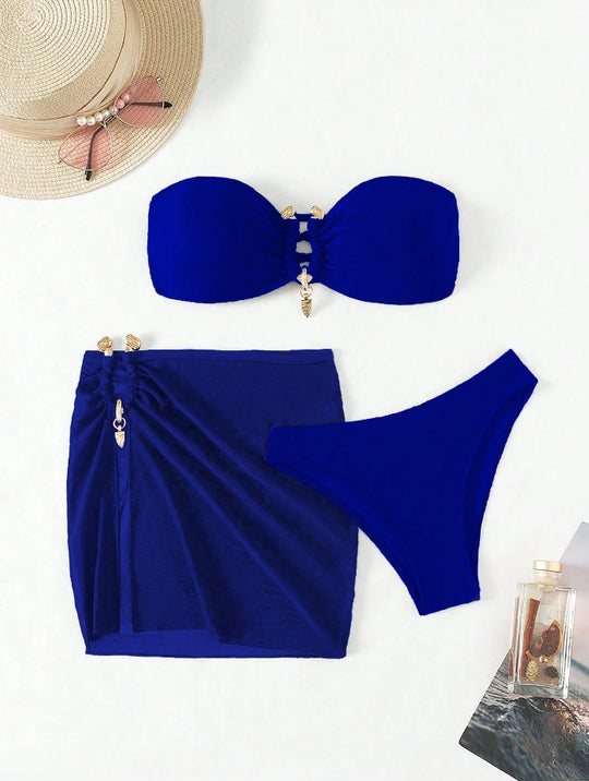 Damen Bandeau-Bikini-Set mit eleganter Rock-Overlay EB