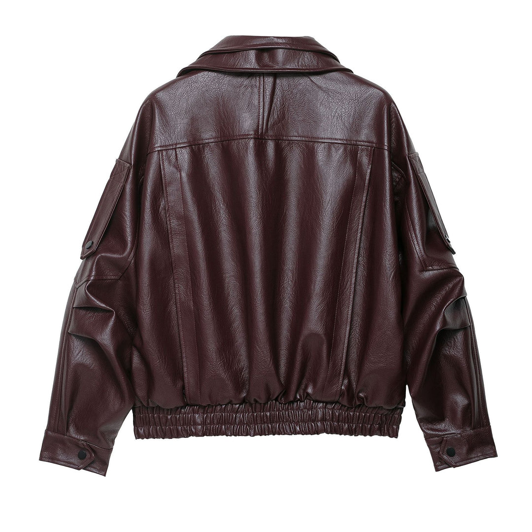 Damen modische Kunstlederjacke mit elegantem Schnitt und verstellbarem Taillengürtel EB