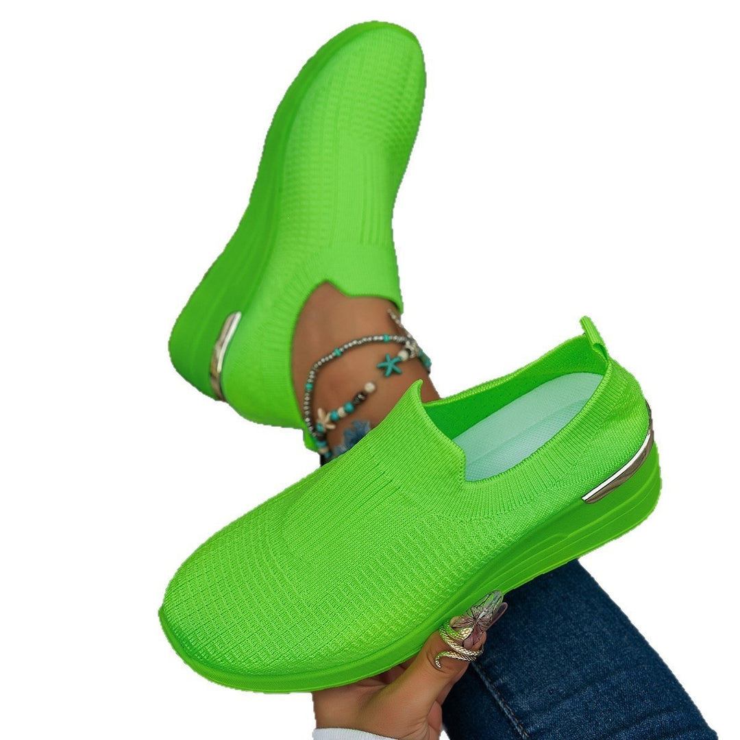 Damen Moderne Slip-On Sneakers mit modischem Strick-Design und bequemer Wedge-Sohle EB