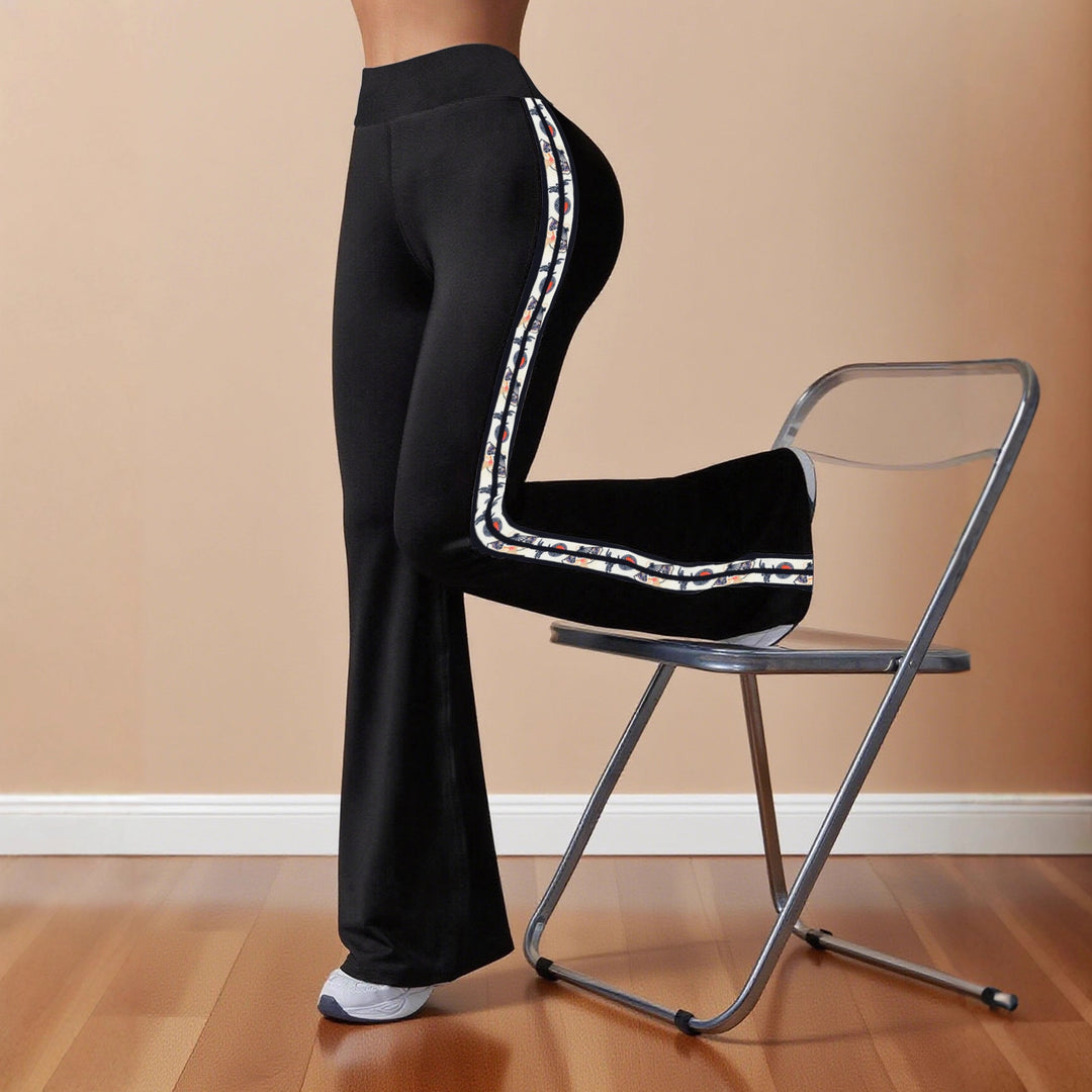 Damen Sportliche Flared-Leggings mit kontrastierenden Seitenstreifen EB